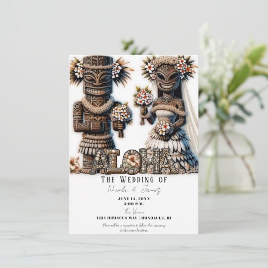 ハワイアンポリネシアのティキブリッダー結婚アンドグルーマー 招待状 (スタンド正面)