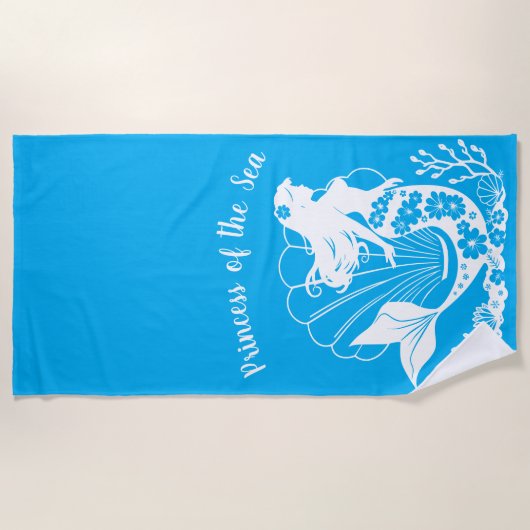 ハワイアンマーメイドプリンセスのシーライトブルー ビーチタオル (正面)