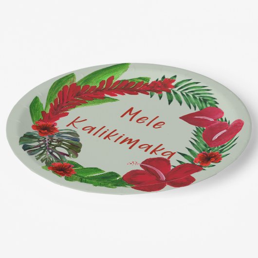 ハワイアンメレカリキマカトロピカルリース紙Pl ペーパープレート (アングル)