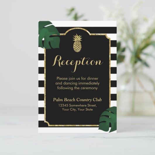 ハワイアンモダン金ゴールドパイナップル結婚式の披露宴 エンクロージャーカード (スタンド正面)