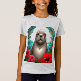 ハワイアンモンクアザラシのカートゥーンタトゥーアート Tシャツ