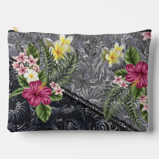 ハワイアンモンステラタパアンドハイビスカス アクセサリーポーチ (正面)