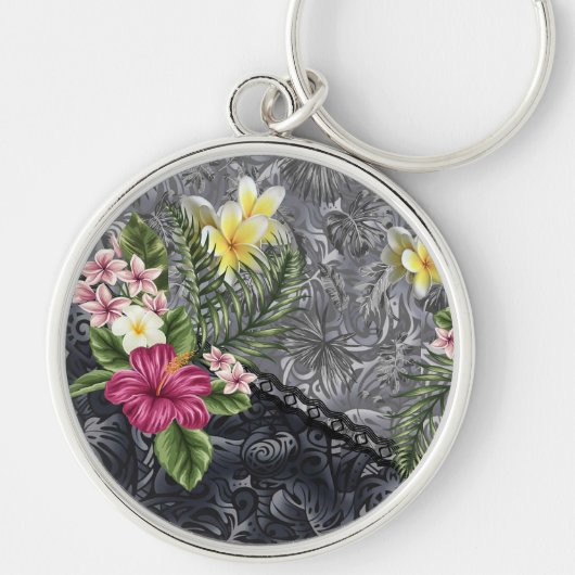 ハワイアンモンステラタパアンドハイビスカス キーホルダー (正面)