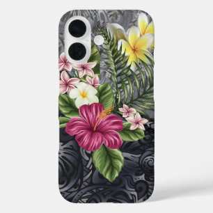 ハワイアンモンステラタパ&ハイビスカスフォンケース iPhone 16ケース