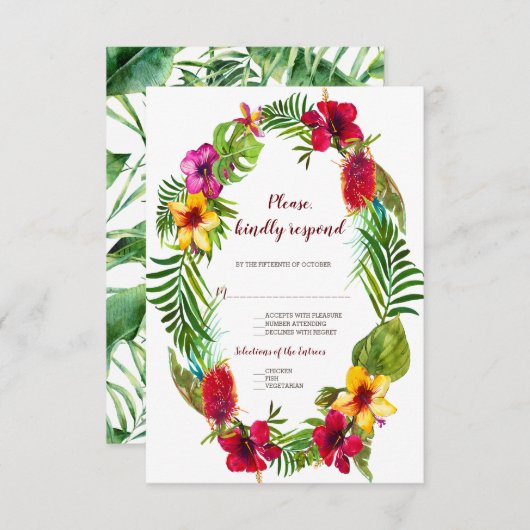 ハワイアンラディアントトロピカルフローラリースRSVP 出欠カード (正面/裏面)