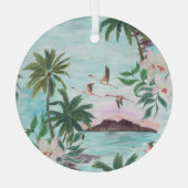 ハワイアンランドスケープFlamingo水彩模様 ガラスオーナメント (裏面)