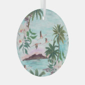 ハワイアンランドスケープFlamingo水彩模様 ガラスオーナメント (正面右)