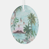 ハワイアンランドスケープFlamingo水彩模様 ガラスオーナメント (正面左)