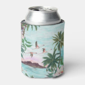 ハワイアンランドスケープFlamingo水彩模様 缶クーラー (缶正面)
