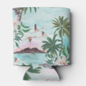 ハワイアンランドスケープFlamingo水彩模様 缶クーラー (裏面)