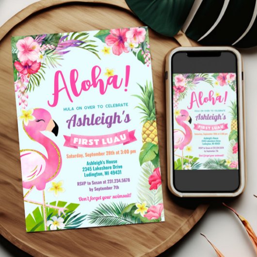 ハワイアンリゾート風 誕生日 夏のトロピカルパーティー招待状 招待状