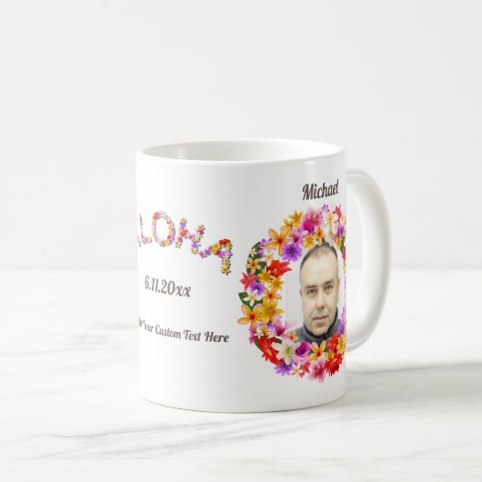 ハワイアンリース2個のカスタムポートレート コーヒーマグカップ (正面右)