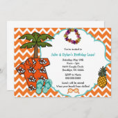 ハワイアンルアウ誕生日パーティー招待状（男女兼用） 招待状 (正面/裏面)