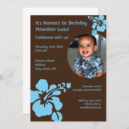 ハワイアンルアウ（ハワイ式宴会）カスタムフォト誕生日招待状 招待状 (正面/裏面)