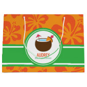 ハワイアンルアウ（ハワイ式宴会）ココナッツ誕生日ベビーシャワー ラージペーパーバッグ (正面)