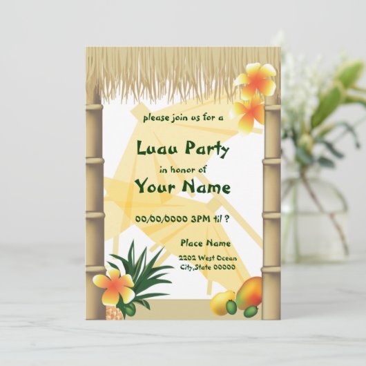 ハワイアンルアウ（ハワイ式宴会）ティキハットトロピカルパーティの招待状 招待状 (スタンド正面)