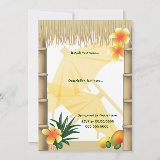 ハワイアンルアウ（ハワイ式宴会）ティキハットトロピカルパーティの招待状 招待状 (裏面)
