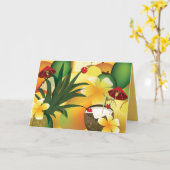 ハワイアンルアウ（ハワイ式宴会）トロピカルティキバーグリーティング カード (黄色い花)