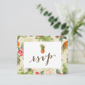 ハワイアンルアウ（ハワイ式宴会）トロピカル葉スパイナップルRSVP インビテーションポストカード (スタンド正面)