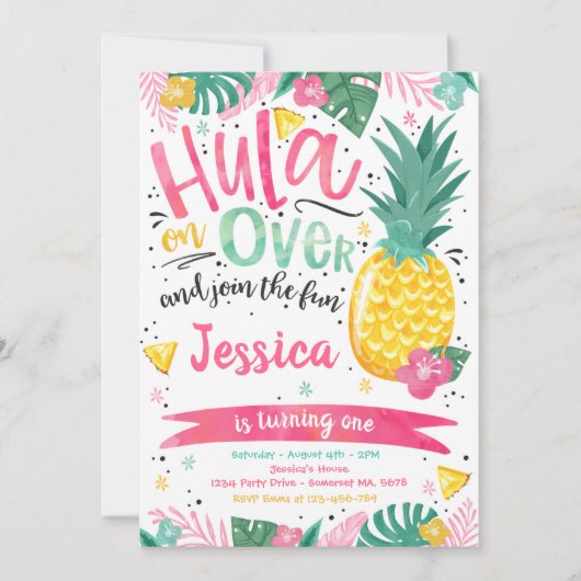 ハワイアンルアウ（ハワイ式宴会）バースデーパーティーパイナップルルアウ（ハワイ式宴会）プール 招待状 (正面)