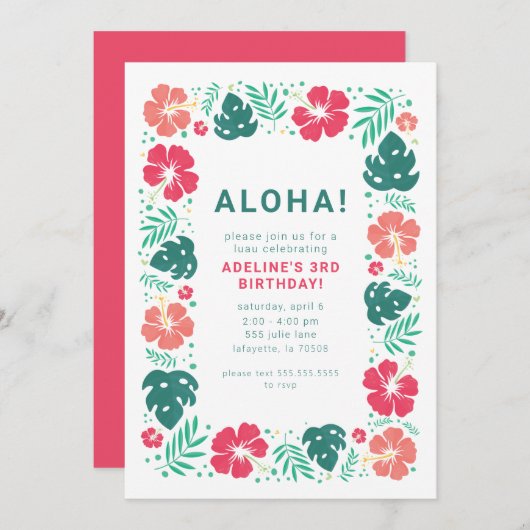 ハワイアンルアウ（ハワイ式宴会）バースデーパーティ招待状  招待状 (正面/裏面)