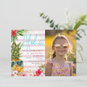 ハワイアンルアウ(ハワイ式宴会)パイナップルガール写真誕生日 招待状 (スタンド正面)