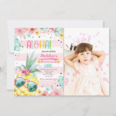 ハワイアンルアウ(ハワイ式宴会)パイナップルトロピカルガール誕生日 招待状 (正面)