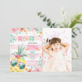 ハワイアンルアウ(ハワイ式宴会)パイナップルトロピカルガール誕生日 招待状 (スタンド正面)