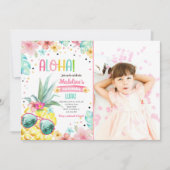 ハワイアンルアウ（ハワイ式宴会）パイナップルトロピカルガール誕生日 招待状 (正面)