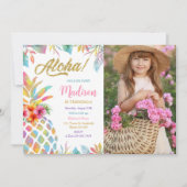 ハワイアンルアウ(ハワイ式宴会)パイナップルトロピカルガール誕生日 招待状 (正面)