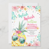 ハワイアンルアウ（ハワイ式宴会）パイナップルプールパーティーガール誕生日 招待状 (正面)