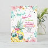 ハワイアンルアウ（ハワイ式宴会）パイナップルプールパーティーガール誕生日 招待状 (スタンド正面)