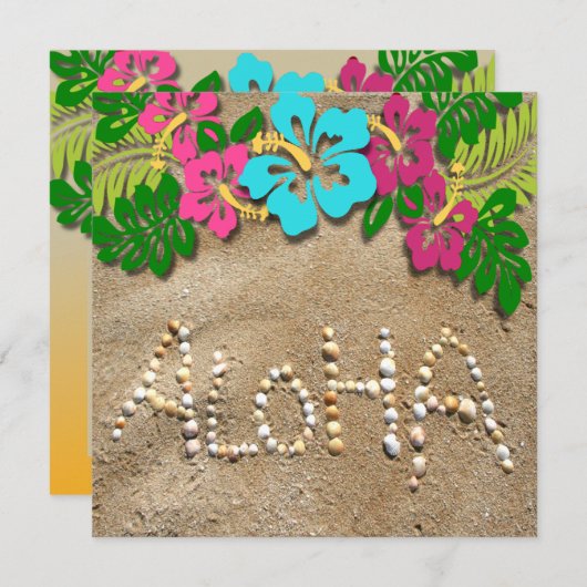 ハワイアンルアウ（ハワイ式宴会）パーティの招待状 招待状 (正面/裏面)