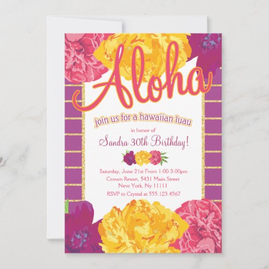 ハワイアンルアウ（ハワイ式宴会）パーティの招待状 招待状 (正面)