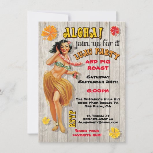 ハワイアンルアウ（ハワイ式宴会）パーティの招待状 招待状 (正面)