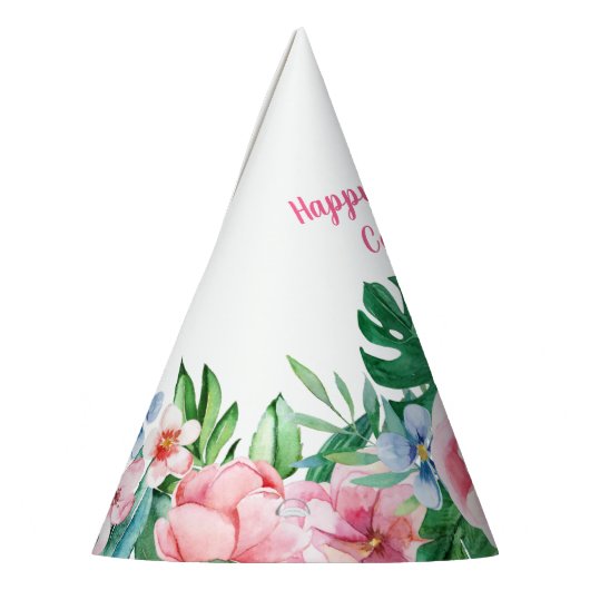 ハワイアンルアウ（ハワイ式宴会）パーティー熱帯フローラピンク誕生日 パーティーハット (左)