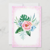 ハワイアンルアウ(ハワイ式宴会)パーティー熱帯フローラピンク誕生日 招待状 (裏面)