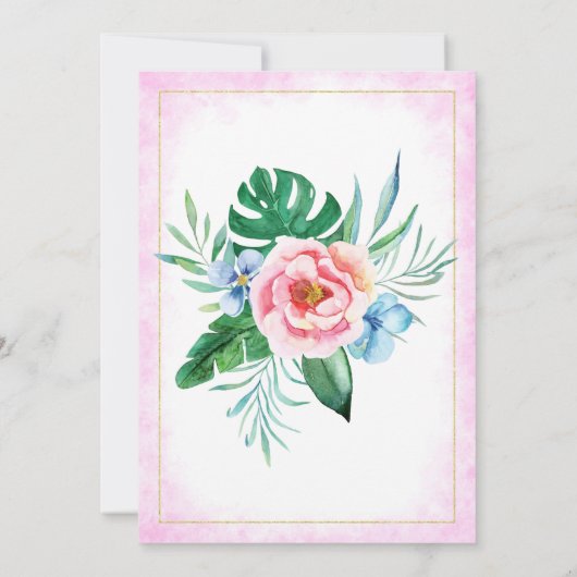 ハワイアンルアウ（ハワイ式宴会）パーティー熱帯フローラピンク誕生日 招待状 (裏面)