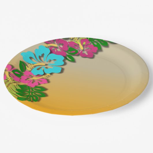 ハワイアンルアウ（ハワイ式宴会）パーティー紙プレート ペーパープレート (アングル)