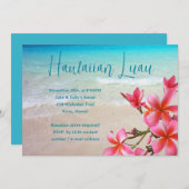 ハワイアンルアウ（ハワイ式宴会）ピンクプルメリアパーティの招待状 招待状 (正面/裏面)