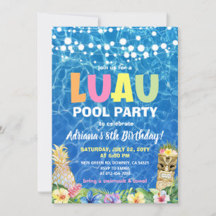 ハワイアンルアウ(ハワイ式宴会)プールパーティー誕生日招待状 招待状