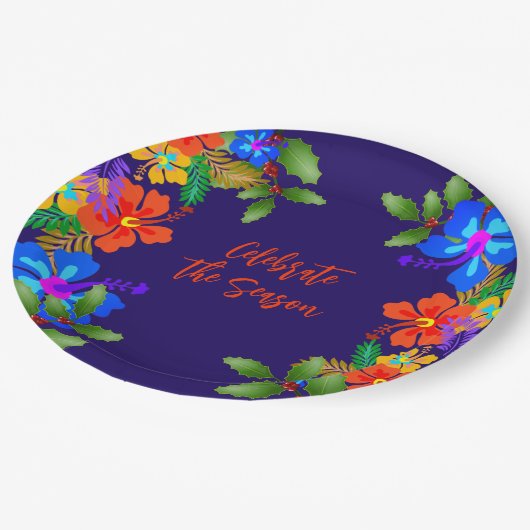 ハワイアンルアウ（ハワイ式宴会）ホリデーお祝い ペーパープレート (アングル)