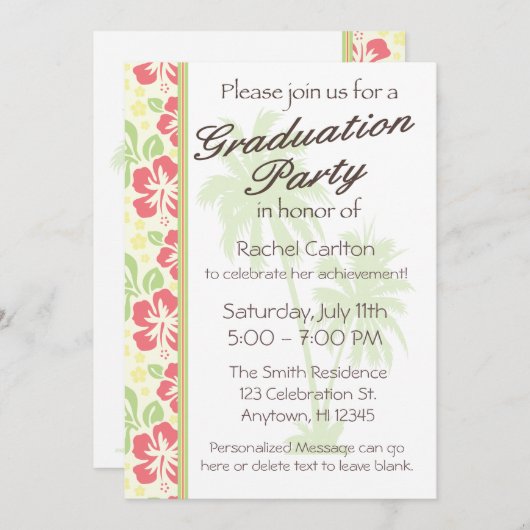 ハワイアンルアウ(ハワイ式宴会)卒業パーティー招待状 招待状 (正面/裏面)