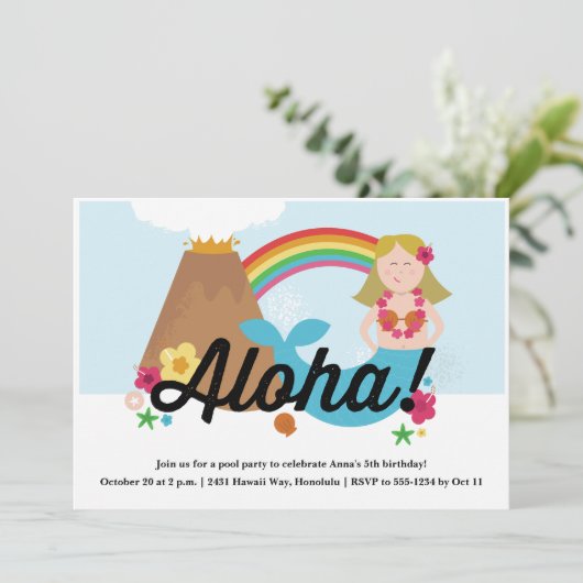 ハワイアンルアウ（ハワイ式宴会）子どもの誕生日パーティーへの招待 招待状 (スタンド正面)