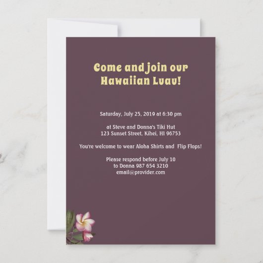 ハワイアンルアウ（ハワイ式宴会）(文字のカスタマイズ) (裏面)