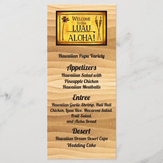 ハワイアンルアウ（ハワイ式宴会）結婚のフラットメニュー メニュー (正面)