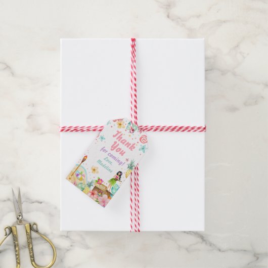 ハワイアンルアウ（ハワイ式宴会）誕生日トロピカルプールパーティーパステル ギフトタグ (より糸付き)