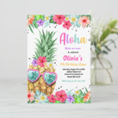 ハワイアンルアウ(ハワイ式宴会)誕生日パイナップルプールパーティー 招待状 (スタンド正面)