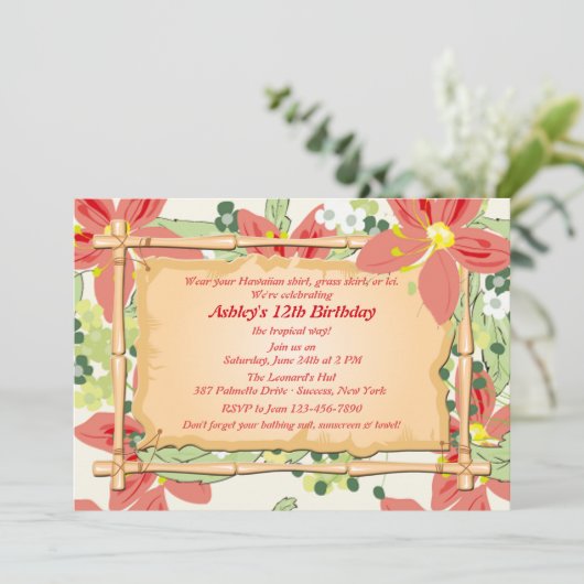 ハワイアンルアウ（ハワイ式宴会）誕生日パーティーの招待 招待状 (スタンド正面)