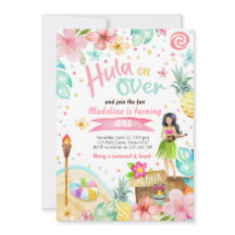 ハワイアンルアウ（ハワイ式宴会）誕生日招待状トロピカルプールパーティー 